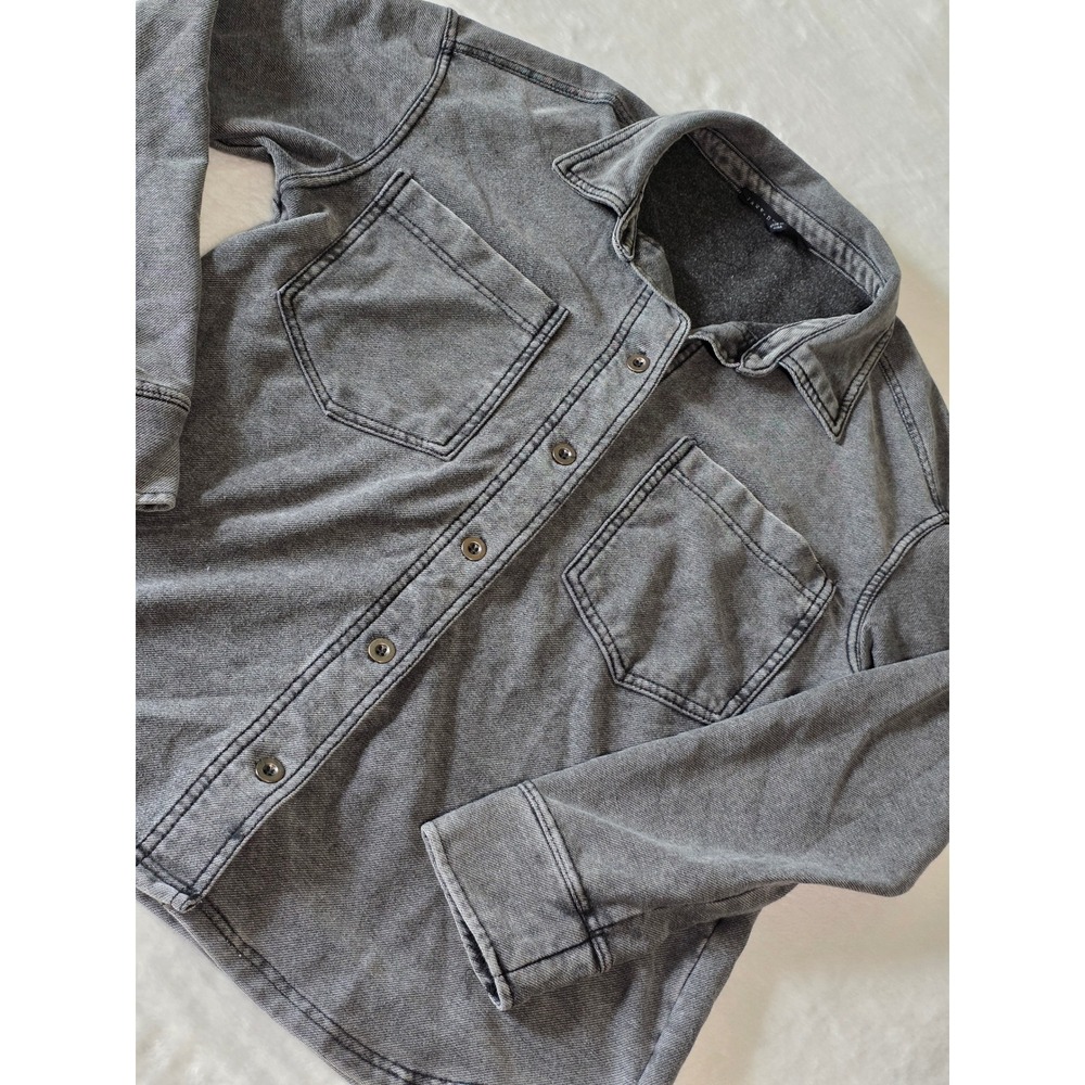 Jane + Delancey Womens Gray Mineral Wash Fleece Button Down Shacket Size Small